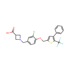 O=C(O)C1CN(Cc2ccc(OCc3cc(-c4ccccc4)c(C(F)(F)F)s3)c(Cl)c2)C1 ZINC000013586605