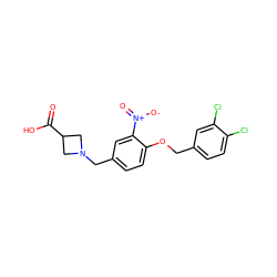 O=C(O)C1CN(Cc2ccc(OCc3ccc(Cl)c(Cl)c3)c([N+](=O)[O-])c2)C1 ZINC000143722987