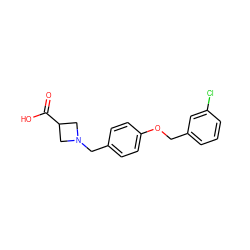 O=C(O)C1CN(Cc2ccc(OCc3cccc(Cl)c3)cc2)C1 ZINC000145669302