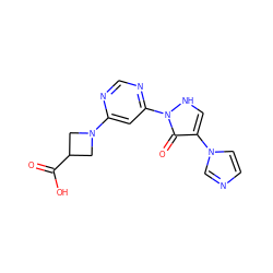 O=C(O)C1CN(c2cc(-n3[nH]cc(-n4ccnc4)c3=O)ncn2)C1 ZINC000096176109