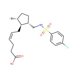 O=C(O)CC/C=C\C[C@@H]1[C@@H](CNS(=O)(=O)c2ccc(F)cc2)CC[C@H]1F ZINC000028231060