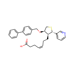 O=C(O)CC/C=C\CC[C@@H]1[C@@H](c2cccnc2)SC[C@@H]1OCc1ccc(-c2ccccc2)cc1 ZINC000026174664