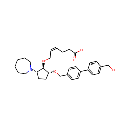 O=C(O)CC/C=C\CO[C@@H]1[C@@H](N2CCCCCC2)CC[C@H]1OCc1ccc(-c2ccc(CO)cc2)cc1 ZINC000027746730