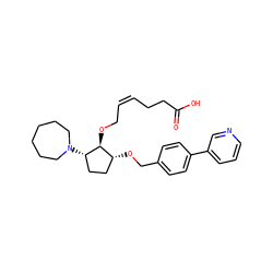 O=C(O)CC/C=C\CO[C@@H]1[C@@H](N2CCCCCC2)CC[C@H]1OCc1ccc(-c2cccnc2)cc1 ZINC000027753329