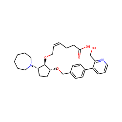 O=C(O)CC/C=C\CO[C@@H]1[C@@H](N2CCCCCC2)CC[C@H]1OCc1ccc(-c2cccnc2CO)cc1 ZINC000027747596