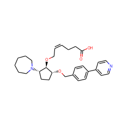 O=C(O)CC/C=C\CO[C@@H]1[C@@H](N2CCCCCC2)CC[C@H]1OCc1ccc(-c2ccncc2)cc1 ZINC000027747373