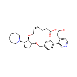 O=C(O)CC/C=C\CO[C@@H]1[C@@H](N2CCCCCC2)CC[C@H]1OCc1ccc(-c2cnccc2CCO)cc1 ZINC000027747766