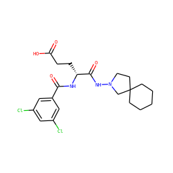 O=C(O)CC[C@@H](NC(=O)c1cc(Cl)cc(Cl)c1)C(=O)NN1CCC2(CCCCC2)C1 ZINC000027209318