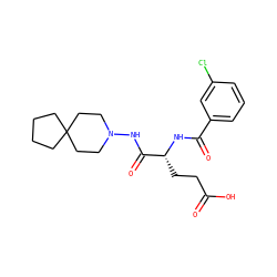 O=C(O)CC[C@@H](NC(=O)c1cccc(Cl)c1)C(=O)NN1CCC2(CCCC2)CC1 ZINC000027212167