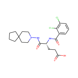 O=C(O)CC[C@@H](NC(=O)c1cccc(Cl)c1Cl)C(=O)NN1CCC2(CCCC2)CC1 ZINC000027208721