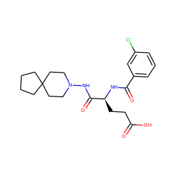 O=C(O)CC[C@H](NC(=O)c1cccc(Cl)c1)C(=O)NN1CCC2(CCCC2)CC1 ZINC000027212170