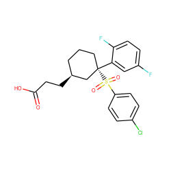 O=C(O)CC[C@H]1CCC[C@](c2cc(F)ccc2F)(S(=O)(=O)c2ccc(Cl)cc2)C1 ZINC000036175692