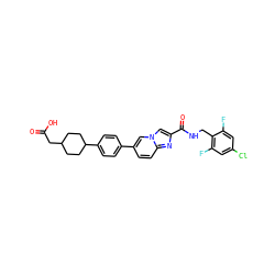 O=C(O)CC1CCC(c2ccc(-c3ccc4nc(C(=O)NCc5c(F)cc(Cl)cc5F)cn4c3)cc2)CC1 ZINC000147685532