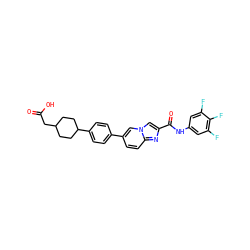 O=C(O)CC1CCC(c2ccc(-c3ccc4nc(C(=O)Nc5cc(F)c(F)c(F)c5)cn4c3)cc2)CC1 ZINC000205566869