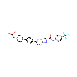 O=C(O)CC1CCC(c2ccc(-c3ccc4nc(C(=O)Nc5ccc(C(F)(F)F)cc5)cn4c3)cc2)CC1 ZINC000205578465