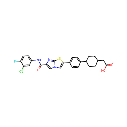 O=C(O)CC1CCC(c2ccc(-c3cn4cc(C(=O)Nc5ccc(F)c(Cl)c5)nc4s3)cc2)CC1 ZINC000205571429