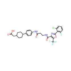 O=C(O)CC1CCC(c2ccc(NC(=O)CCNC(=O)c3nc(-c4c(F)cccc4Cl)oc3C(F)(F)F)cc2)CC1 ZINC001772595740