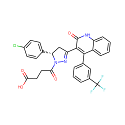 O=C(O)CCC(=O)N1N=C(c2c(-c3cccc(C(F)(F)F)c3)c3ccccc3[nH]c2=O)C[C@H]1c1ccc(Cl)cc1 ZINC000096283756