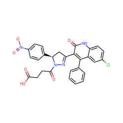 O=C(O)CCC(=O)N1N=C(c2c(-c3ccccc3)c3cc(Cl)ccc3[nH]c2=O)C[C@@H]1c1ccc([N+](=O)[O-])cc1 ZINC000000710116