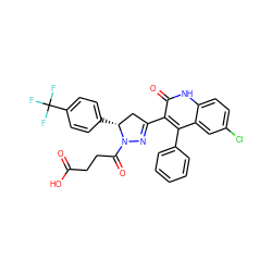 O=C(O)CCC(=O)N1N=C(c2c(-c3ccccc3)c3cc(Cl)ccc3[nH]c2=O)C[C@H]1c1ccc(C(F)(F)F)cc1 ZINC000096283826