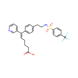 O=C(O)CCC/C=C(\c1ccc(CCNS(=O)(=O)c2ccc(C(F)(F)F)cc2)cc1)c1cccnc1 ZINC000013733186