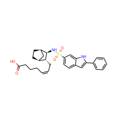 O=C(O)CCC/C=C\C[C@@H]1[C@H]2CC[C@H](C2)[C@H]1NS(=O)(=O)c1ccc2cc(-c3ccccc3)[nH]c2c1 ZINC000013521299