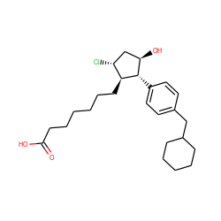 O=C(O)CCCCCC[C@@H]1[C@@H](c2ccc(CC3CCCCC3)cc2)[C@H](O)C[C@H]1Cl ZINC000144959211