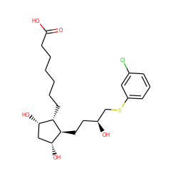 O=C(O)CCCCCC[C@H]1[C@@H](O)C[C@@H](O)[C@@H]1CC[C@H](O)CSc1cccc(Cl)c1 ZINC000013805726