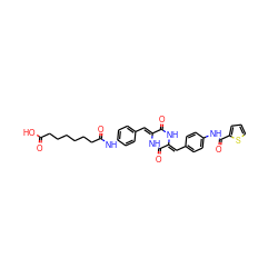 O=C(O)CCCCCCC(=O)Nc1ccc(/C=c2\[nH]c(=O)/c(=C/c3ccc(NC(=O)c4cccs4)cc3)[nH]c2=O)cc1 ZINC000026576511