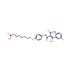 O=C(O)CCCCCCCOc1ccc(NC(=O)c2c(O)c3cc(I)ccc3[nH]c2=O)cc1 ZINC000026005123