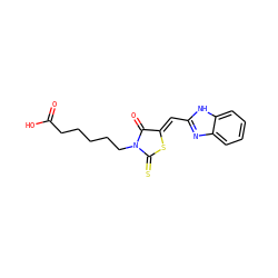 O=C(O)CCCCCN1C(=O)/C(=C/c2nc3ccccc3[nH]2)SC1=S ZINC000002221352