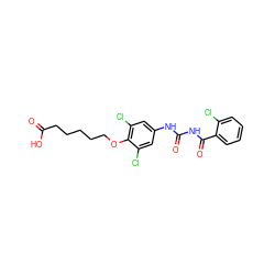 O=C(O)CCCCCOc1c(Cl)cc(NC(=O)NC(=O)c2ccccc2Cl)cc1Cl ZINC000001551345