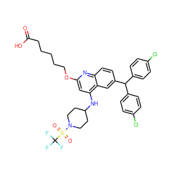 O=C(O)CCCCCOc1cc(NC2CCN(S(=O)(=O)C(F)(F)F)CC2)c2cc(C(c3ccc(Cl)cc3)c3ccc(Cl)cc3)ccc2n1 ZINC001772615167