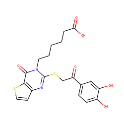 O=C(O)CCCCCn1c(SCC(=O)c2ccc(O)c(O)c2)nc2ccsc2c1=O ZINC000002925624