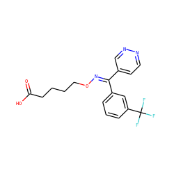 O=C(O)CCCCO/N=C(/c1ccnnc1)c1cccc(C(F)(F)F)c1 ZINC000013759486