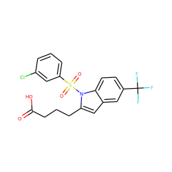 O=C(O)CCCc1cc2cc(C(F)(F)F)ccc2n1S(=O)(=O)c1cccc(Cl)c1 ZINC001772590897