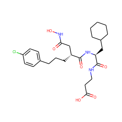 O=C(O)CCNC(=O)[C@H](CC1CCCCC1)NC(=O)[C@H](CCCc1ccc(Cl)cc1)CC(=O)NO ZINC000026665096