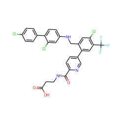 O=C(O)CCNC(=O)c1ccc(-c2cc(C(F)(F)F)c(Cl)cc2CNc2ccc(-c3ccc(Cl)cc3)c(Cl)c2)cn1 ZINC000169702705