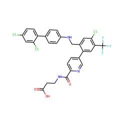 O=C(O)CCNC(=O)c1ccc(-c2cc(C(F)(F)F)c(Cl)cc2CNc2ccc(-c3ccc(Cl)cc3Cl)cc2)cn1 ZINC000169702706