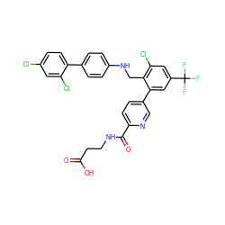 O=C(O)CCNC(=O)c1ccc(-c2cc(C(F)(F)F)cc(Cl)c2CNc2ccc(-c3ccc(Cl)cc3Cl)cc2)cn1 ZINC000169702703