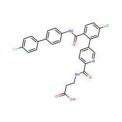 O=C(O)CCNC(=O)c1ccc(-c2cc(Cl)ccc2C(=O)Nc2ccc(-c3ccc(F)cc3)cc2)cn1 ZINC000148276834