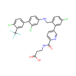 O=C(O)CCNC(=O)c1ccc(-c2cc(Cl)ccc2CNc2ccc(-c3ccc(Cl)c(C(F)(F)F)c3)c(Cl)c2)cn1 ZINC000169702709