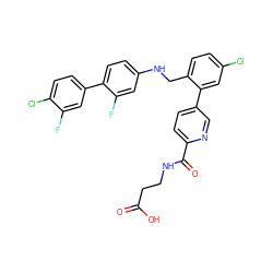 O=C(O)CCNC(=O)c1ccc(-c2cc(Cl)ccc2CNc2ccc(-c3ccc(Cl)c(F)c3)c(F)c2)cn1 ZINC000148327223