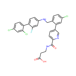 O=C(O)CCNC(=O)c1ccc(-c2cc(Cl)ccc2CNc2ccc(-c3ccc(Cl)cc3Cl)c(F)c2)cn1 ZINC000148406025