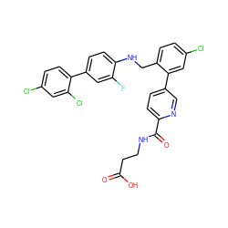 O=C(O)CCNC(=O)c1ccc(-c2cc(Cl)ccc2CNc2ccc(-c3ccc(Cl)cc3Cl)cc2F)cn1 ZINC000149161972