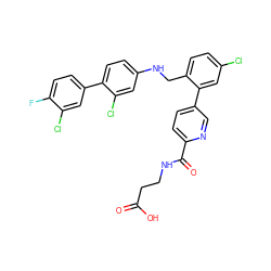 O=C(O)CCNC(=O)c1ccc(-c2cc(Cl)ccc2CNc2ccc(-c3ccc(F)c(Cl)c3)c(Cl)c2)cn1 ZINC000148089810