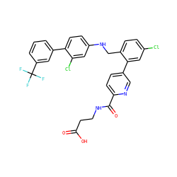 O=C(O)CCNC(=O)c1ccc(-c2cc(Cl)ccc2CNc2ccc(-c3cccc(C(F)(F)F)c3)c(Cl)c2)cn1 ZINC000148534418