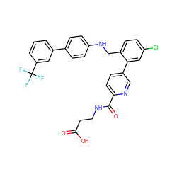 O=C(O)CCNC(=O)c1ccc(-c2cc(Cl)ccc2CNc2ccc(-c3cccc(C(F)(F)F)c3)cc2)cn1 ZINC000148099700