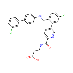 O=C(O)CCNC(=O)c1ccc(-c2cc(Cl)ccc2CNc2ccc(-c3cccc(Cl)c3)cc2)cn1 ZINC000148771211