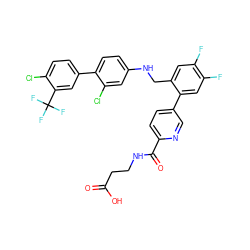 O=C(O)CCNC(=O)c1ccc(-c2cc(F)c(F)cc2CNc2ccc(-c3ccc(Cl)c(C(F)(F)F)c3)c(Cl)c2)cn1 ZINC000169702707